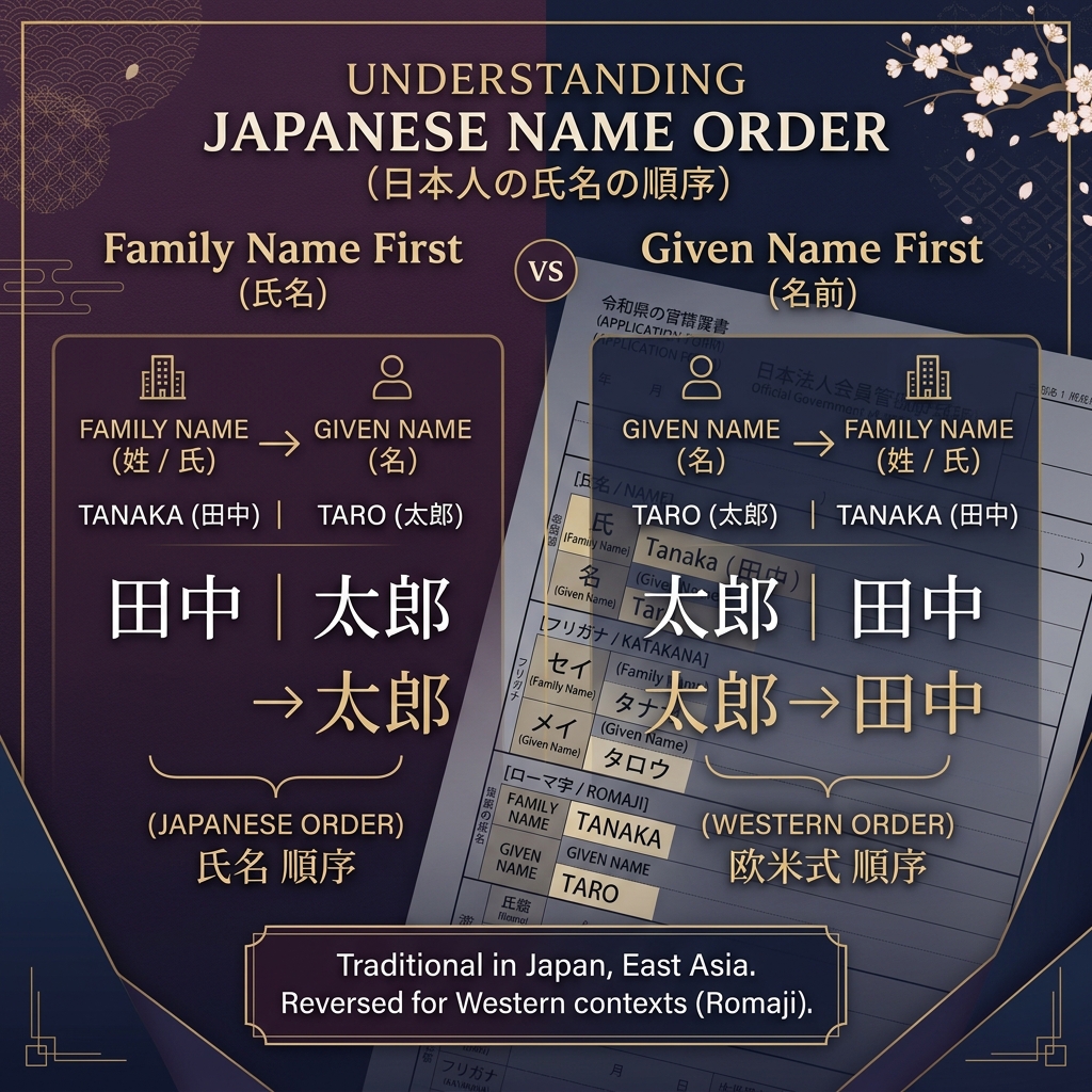 Japanese Name Order Explained — Family name first versus given name first comparison